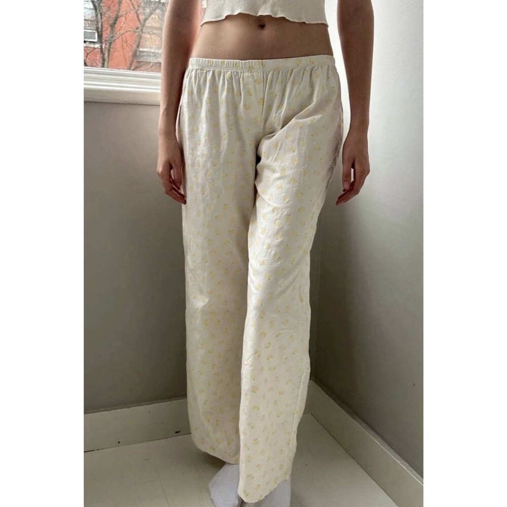 Brandy Melville Women's Keira Duck Pajama Pants Yellow Print OS Cream Made Italy